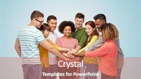  Presentation with teamwork cooperation - Amazing presentation design having men and women holding hands backdrop and a coral colored foreground