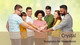  Presentation with race ethnicity - Audience pleasing slides consisting of men and women holding hands backdrop and a coral colored foreground