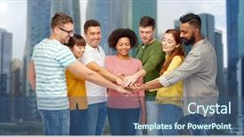  Presentation with race ethnicity - Slide deck enhanced with men and women holding hands background and a ocean colored foreground