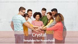  Presentation with teamwork cooperation - Colorful slide deck enhanced with men and women holding hands backdrop and a coral colored foreground