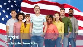  Presentation with race ethnicity - Colorful presentation design enhanced with men and women over american backdrop and a ocean colored foreground