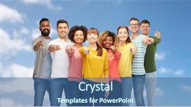  Presentation with diversity women - Audience pleasing presentation design consisting of men and women pointing finger backdrop and a  colored foreground