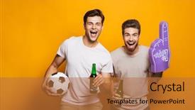  Presentation with cheerful - Slide deck having men best friends with soccer background and a red colored foreground