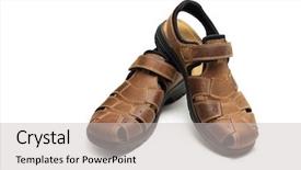  Presentation with brown leather - PPT theme enhanced with footware - men brown leather sandals background and a light gray colored foreground