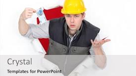  Presentation with ticket - PPT theme enhanced with men-coming-out-of-hole background and a light gray colored foreground