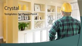  Presentation with custom - Slide set enhanced with men cross - facing custom built-in shelves background and a coral colored foreground