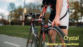  Presentation with triathlon professional cyclist man cycling - Amazing PPT theme having men cross - male cyclist adjusts the bike backdrop and a tawny brown colored foreground