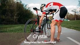  Presentation with cyclist - PPT theme with men cross - male cyclist adjusts the bike background and a  colored foreground