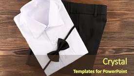  Presentation with clothes - Slide set featuring men elegance clothes on wooden background and a tawny brown colored foreground