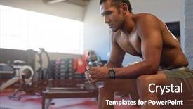  Presentation with gym - Presentation theme featuring men exercise hydration - fit muscular shirtless man takes background and a tawny brown colored foreground