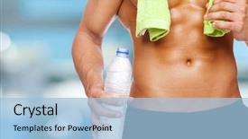  Presentation with water bottle - PPT theme with men exercise hydration - fitness man holding a bottle background and a light blue colored foreground