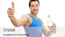  Presentation with water bottle - Cool new theme with men exercise hydration - guy holding a bottle backdrop and a light gray colored foreground