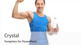  Presentation with flexing - PPT layouts featuring men exercise hydration - happy young man holding background and a white colored foreground