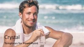  Presentation with drinking water - Presentation theme with men exercise hydration - healthy fit young man athlete background and a coral colored foreground