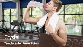  Presentation with benefits of drinking water - Presentation theme having men exercise hydration - man drinking water after workout background and a tawny brown colored foreground