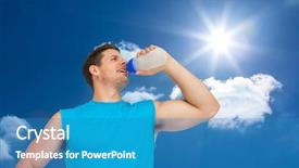  Presentation with drinking water - Slides having men exercise hydration - smiling young man drinking water background and a teal colored foreground