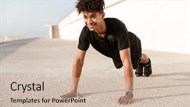  Presentation with strong - Amazing PPT theme having men exercise hydration - strong young african man dressed backdrop and a soft green colored foreground