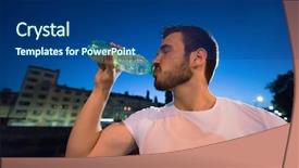  Presentation with drinking water - Theme with men exercise hydration - young athletic man drinking water background and a ocean colored foreground