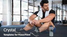  Presentation with athletic shoe - Slide deck featuring men exercising bottled water - athletic man wearing blue shorts background and a dark gray colored foreground