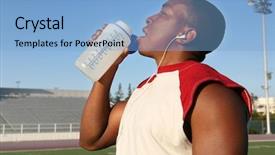  Presentation with sports drinks - Colorful PPT theme enhanced with men exercising bottled water - male athlete drinking backdrop and a light blue colored foreground
