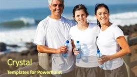  Presentation with exercise - Presentation theme with men exercising bottled water - portrait of family relaxing background and a tawny brown colored foreground