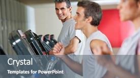  Presentation with running treadmill - Theme enhanced with men exercising bottled water - portrait of happy mature man background and a ocean colored foreground
