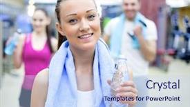  Presentation with woman sport - Presentation theme with romantic table on beatiful terrace on island in lake bled background and a mint green colored foreground