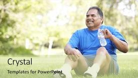  Presentation with man relaxing on massage table - Audience pleasing PPT theme consisting of men exercising bottled water - senior man relaxing after exercise backdrop and a soft green colored foreground