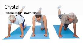  Presentation with full length portrait two men women brown sweater - Slide set with men exercising over white background background and a  colored foreground