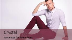  Presentation with floor - Audience pleasing slide deck consisting of men fashion - casual young man posing backdrop and a violet colored foreground
