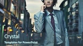  Presentation with elegant 50th anniversary - Slides having men fashion - elegant young businessman talking background and a ocean colored foreground