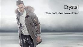  Presentation with winter - Cool new PPT theme with men fashion - fashionable man wearing winter jacket backdrop and a light gray colored foreground