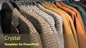  Presentation with closet - Colorful presentation theme enhanced with men-fashion-clothes-hanging-clothes backdrop and a tawny brown colored foreground