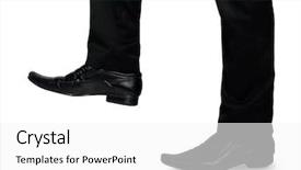  Presentation with step - Beautiful presentation theme featuring feet shoes - business man foot step up backdrop and a white colored foreground