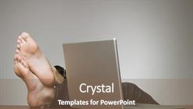  Presentation with office ergonomics man worker exercising - PPT theme consisting of lazy man in an office with a computer background and a violet colored foreground