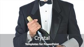  Presentation with sommelier - Audience pleasing PPT theme consisting of men formal black tie - sommelier holding bottle of champagne backdrop and a  colored foreground