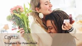  Presentation with wedding ring - Slide set with men-give-women-jewelry background and a coral colored foreground