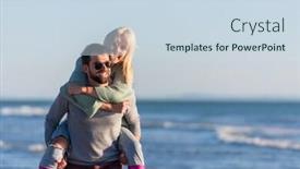  Presentation with rides - PPT theme with men giving piggy back rides to his girlfriend at sunset by the sea autumn time background and a sky blue colored foreground