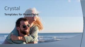  Presentation with rides - Slides featuring men giving piggy back rides to his girlfriend at sunset by the sea autumn time background and a light blue colored foreground