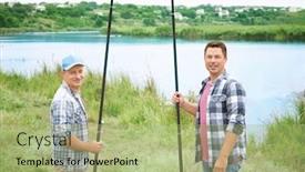 Presentation with fishing - Colorful PPT theme enhanced with men going fishing on summer day backdrop and a mint green colored foreground