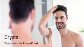  Presentation with men grooming - Presentation enhanced with men grooming - handsome shirtless man looking background and a lemonade colored foreground