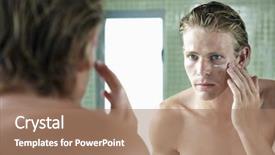  Presentation with men grooming - Slide set having men grooming - handsome young man applying moisturiser background and a coral colored foreground