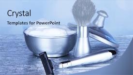  Presentation with shaving - Theme enhanced with men grooming - male luxury shaving kit background and a light blue colored foreground
