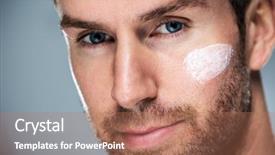 Presentation with cream - PPT theme having men grooming - man applying face cream background and a coral colored foreground