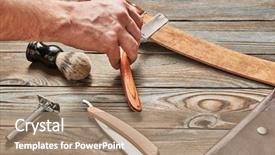  Presentation with men grooming - Audience pleasing slide deck consisting of men grooming - man stropping straight razor backdrop and a coral colored foreground