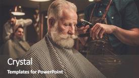  Presentation with men grooming - Theme consisting of men grooming - senior man visiting hairstylist background and a gray colored foreground