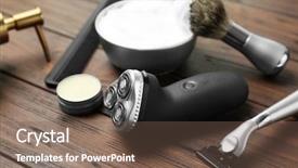  Presentation with men grooming - Presentation design having men grooming - shaving accessories for man background and a violet colored foreground