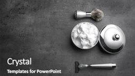  Presentation with men grooming - Audience pleasing PPT theme consisting of men grooming - shaving accessories for man backdrop and a dark gray colored foreground