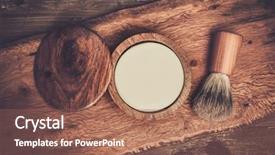  Presentation with men grooming - PPT theme enhanced with men grooming - shaving brush and soap background and a coral colored foreground
