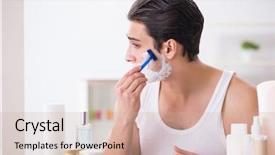  Presentation with early adulthood - PPT theme consisting of men grooming - young handsome man shaving early background and a soft green colored foreground